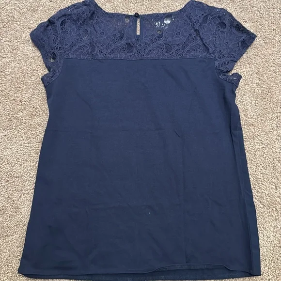 Van Heusen Navy Lace Blouse - Picture 3 of 3